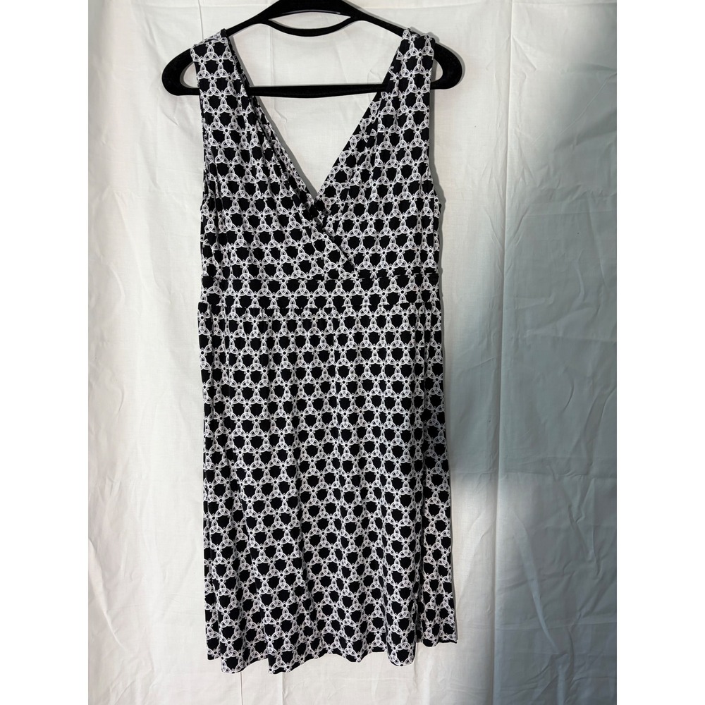 Soma Black White Geometric Chain Print Sleeveless V-Neck Empire Waist Dress L